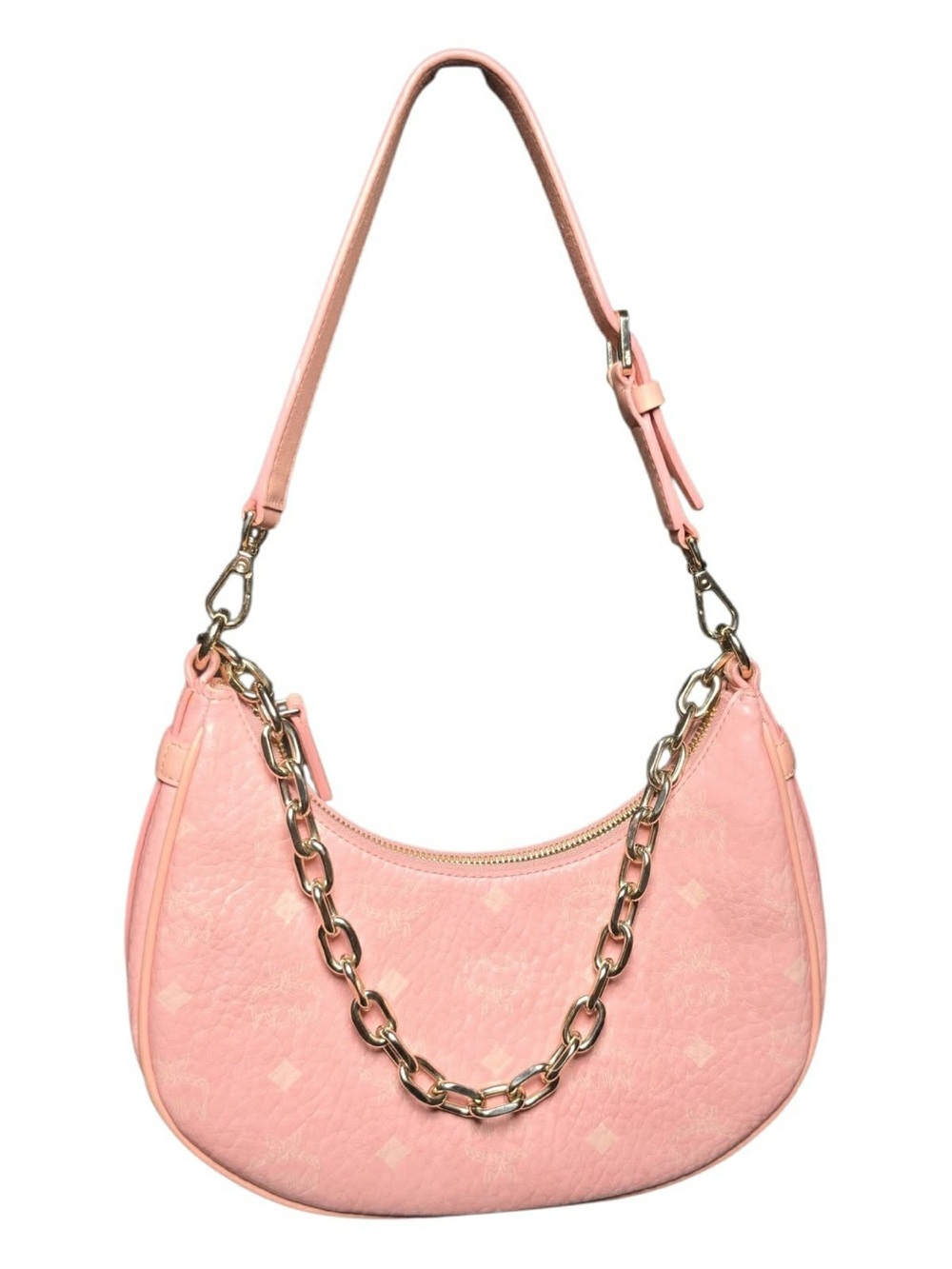 $890 MCM Aren Monogram Hobo Shoulder Bag Visteos Blossom Pink